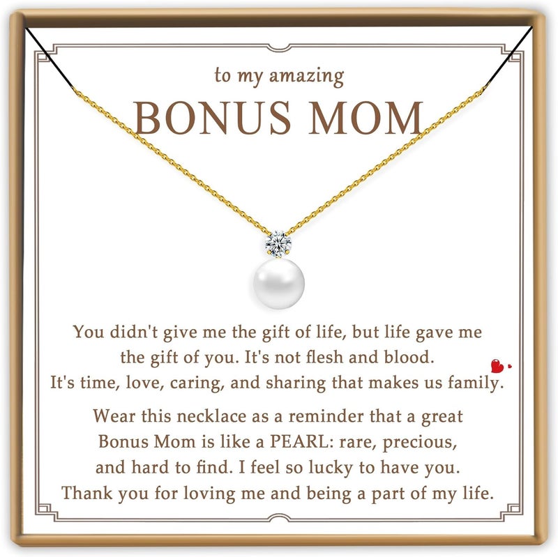 PEALICIOUS Single Pearl Necklace as Valentines Gifts for Mom, Bonus Mom Birthday Gifts for Step Mother from Daughter Son, Mother in Law Necklace with CZ from Bridal as Mother of the Groom Jewelry Gift - Image 1